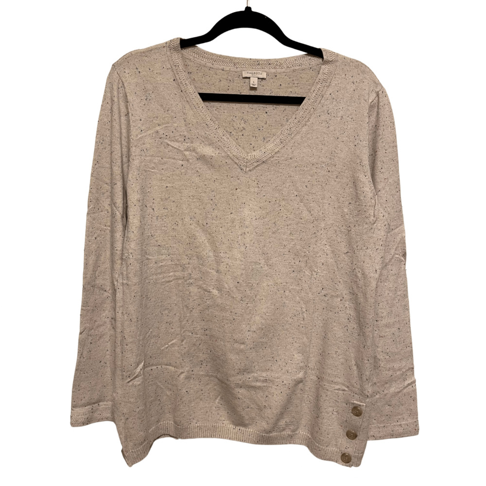 Talbots Oatmeal V-Neck Speckled Sweater Size Large